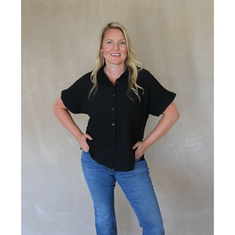 Loose Fit Button Down Top - Black
